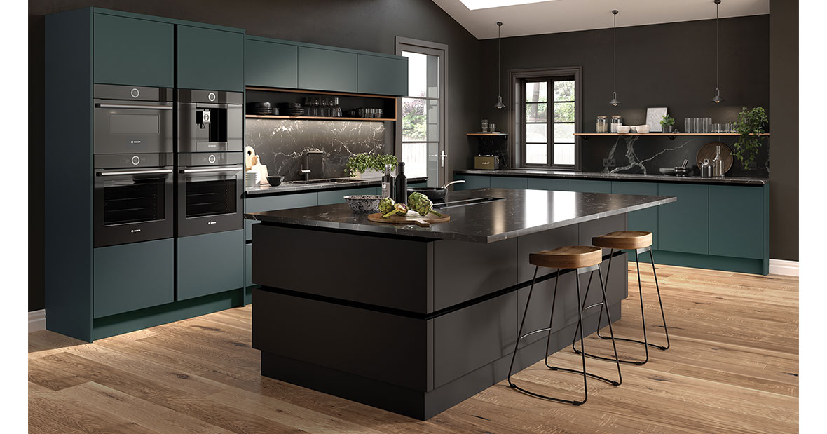 Blossom Avenue Zurfiz Serica Matt Kombu Green & Serica Matt Black Kitchen